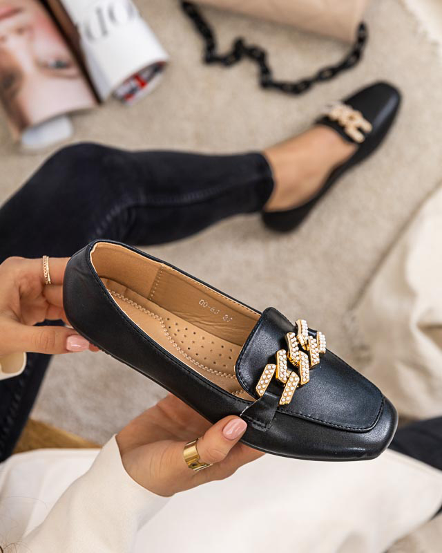 Fekete női naplopók gyöngy díszítéssel Krelizo - Cipők