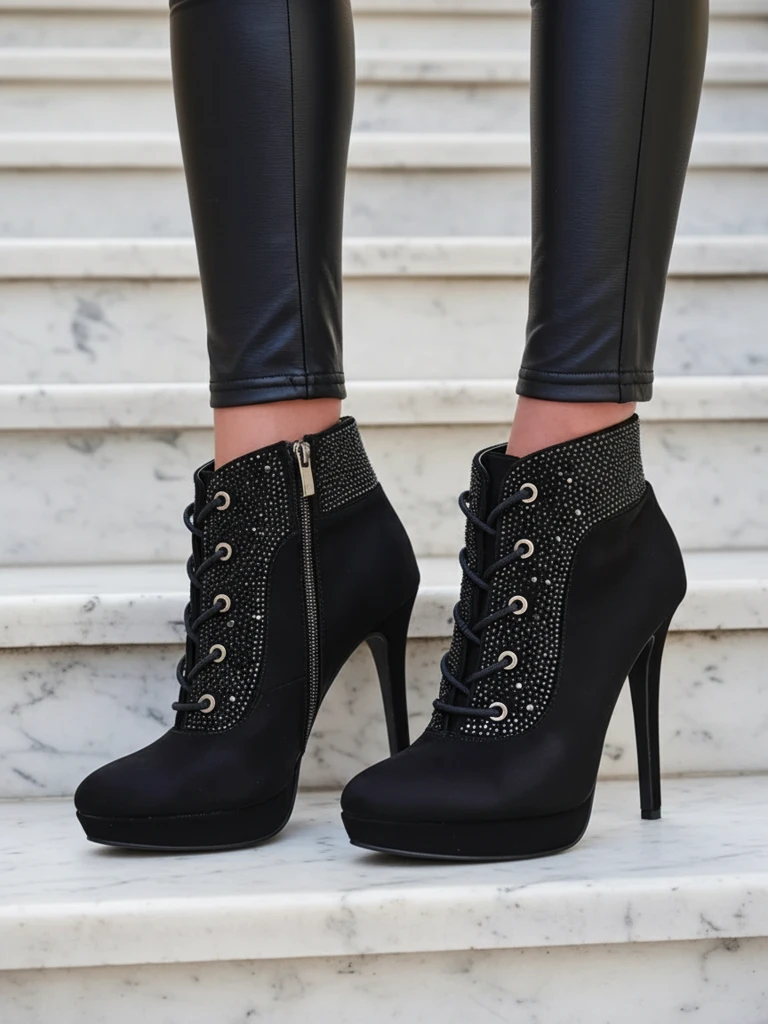 Royalfashion Női magassarkú bokacsizmák strasszokkal Efelolo