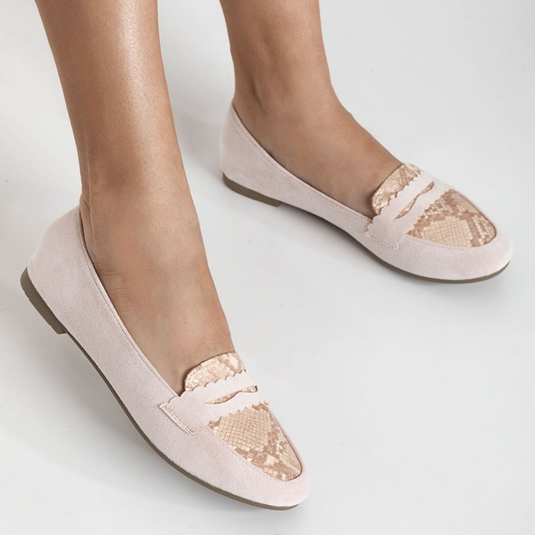 OUTLET Női mokaszinok meztelen virágos kígyóbetéttel - Lábbeli