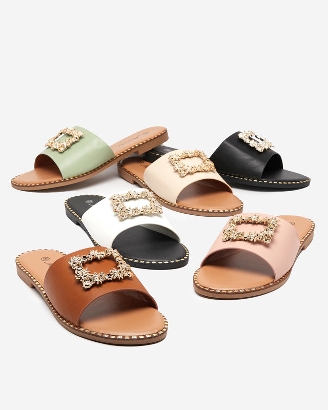 OUTLET Zöld elegáns női papucs arany díszítéssel Meriso - Lábbeli