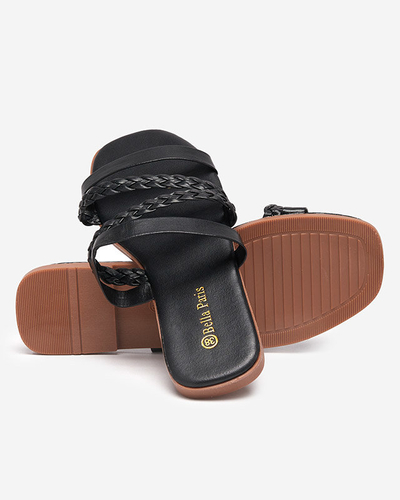 OUTLET Fekete eco-bőr női csíkos papucs Boresi - Lábbeli