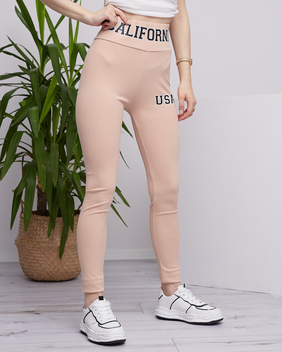 Női bézs bordás leggings feliratokkal - Ruházat