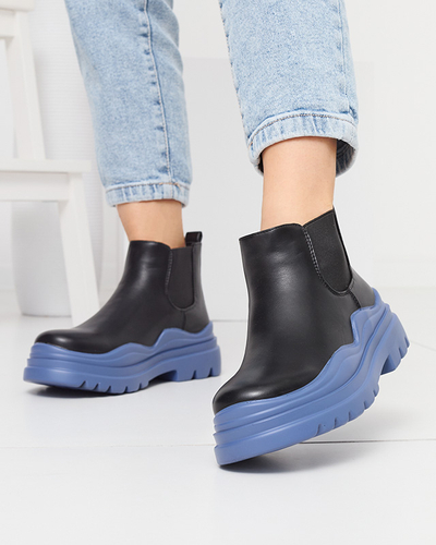 Női fekete bebújós csizma lila Beja talpon - Lábbeli