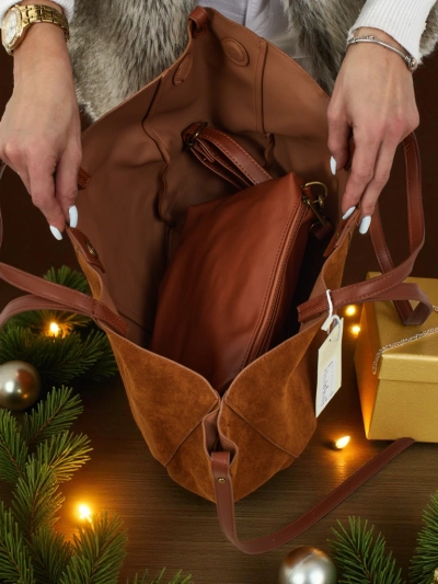 Női shopper táska öko velúr, kisebb öko bőr táskával szettben 2 az 1-ben Elinea