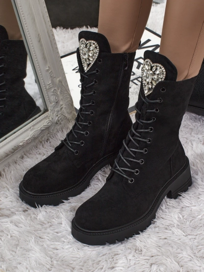 Emelune öko velúr fűzős női bokacsizma