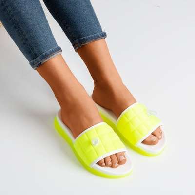 OUTLET Neon sárga steppelt Pixa papucs - Lábbeli