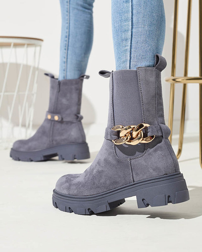 Női kék öko-szarvasbőr csizma lánccal Mefrika- Lábbeli