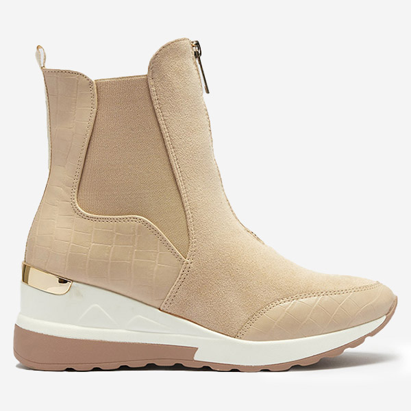 OUTLET Bézs színű női magas tornacipő dombornyomással Looyis - Lábbeli