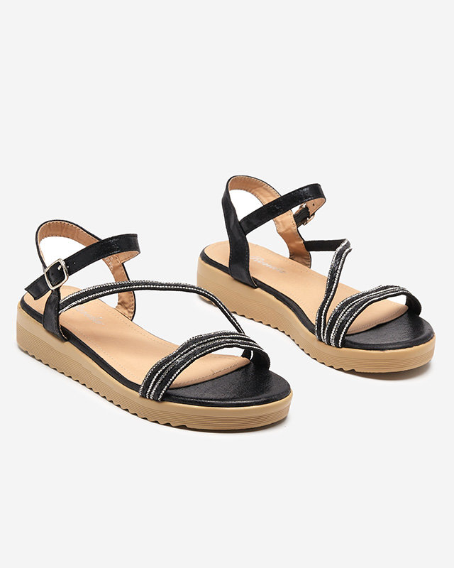 Női fekete csillogó szandál cirkóniákkal Spirade - Ruházat