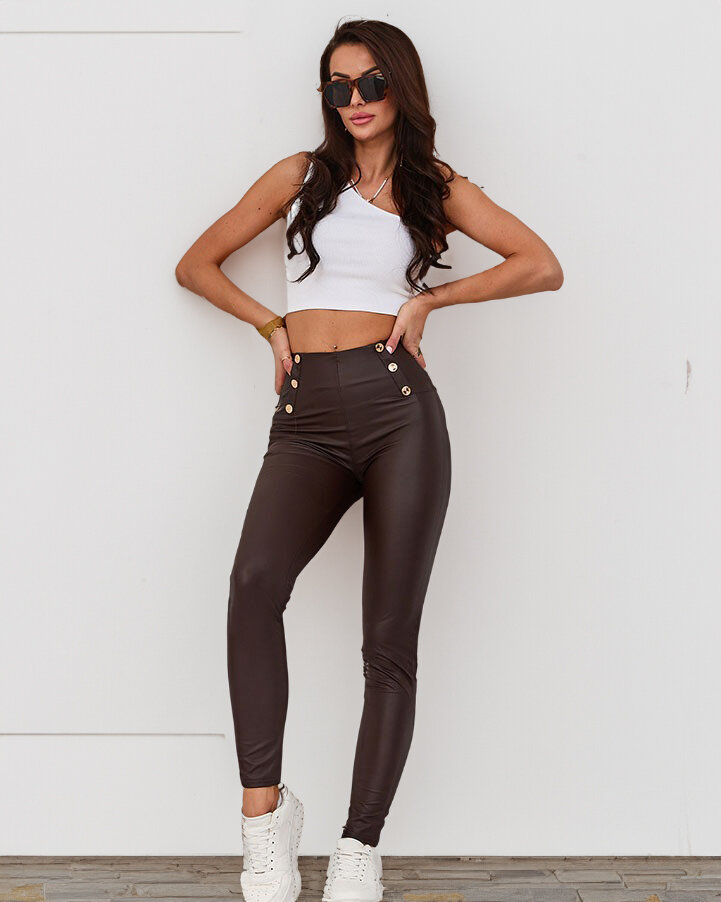 Royalfashion Sötétbarna női nadrág arany gombokkal