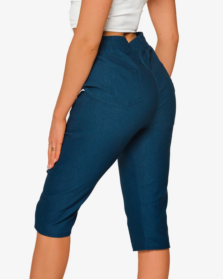 Tengerészkék női 3/4-es szövetnadrág PLUS SIZE- Ruházat