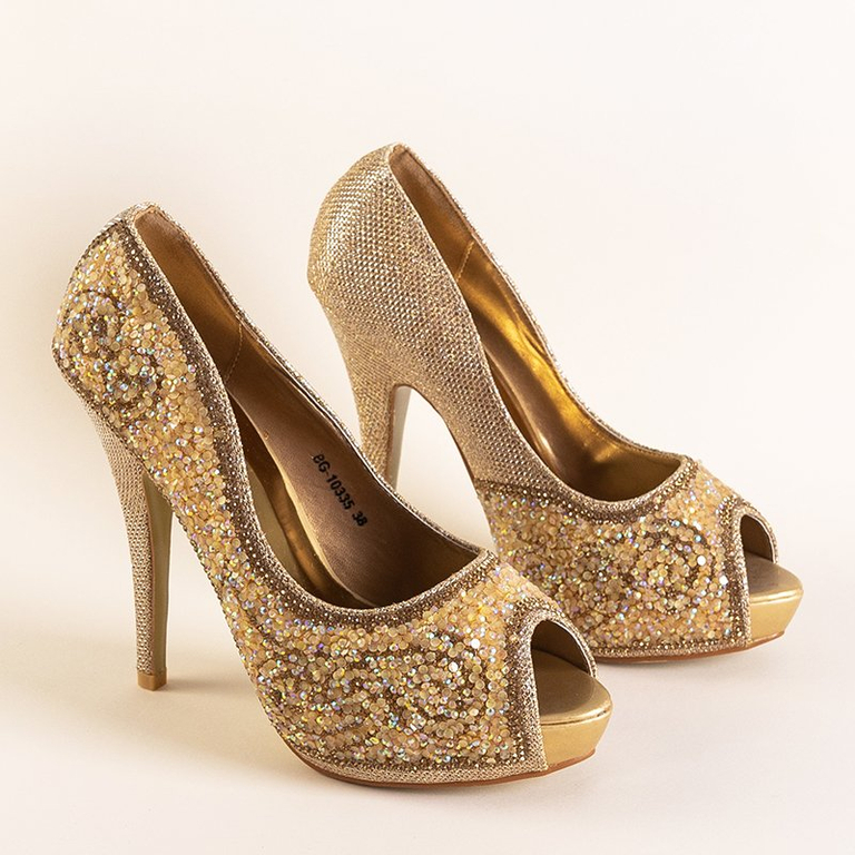 Arany csillámos szivattyúk az Adriannah tűsarkú sarkán - cipő