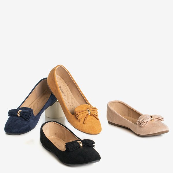 Barna balerinák, frisszel díszítve - Lábbeli