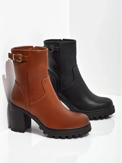 Sylvarra női eco bőr bokacsizma vastag sarokkal