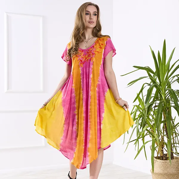 Narancssárga és rózsaszín női strandruha narzutka- Ruházat