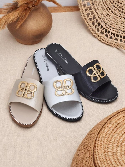 Royalfashion Női lapos talpú papucs Aura Gold