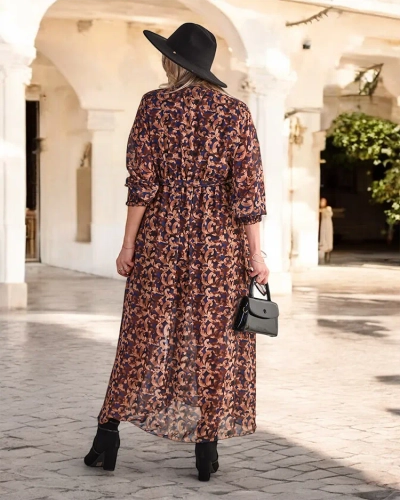 Royalfashion Camel mintás női maxiruha