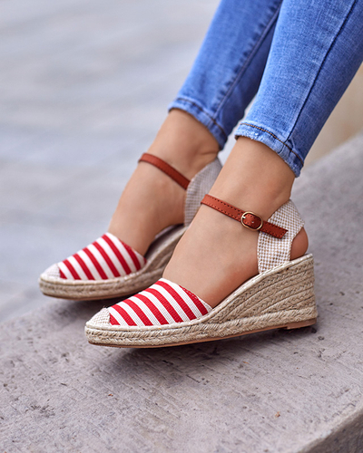 Piros női szandál a'la espadrilles csíkokkal Mecera - Cipők