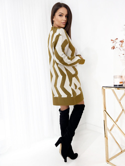 Royalfashion Koalt hosszú kockás gombos pulóver