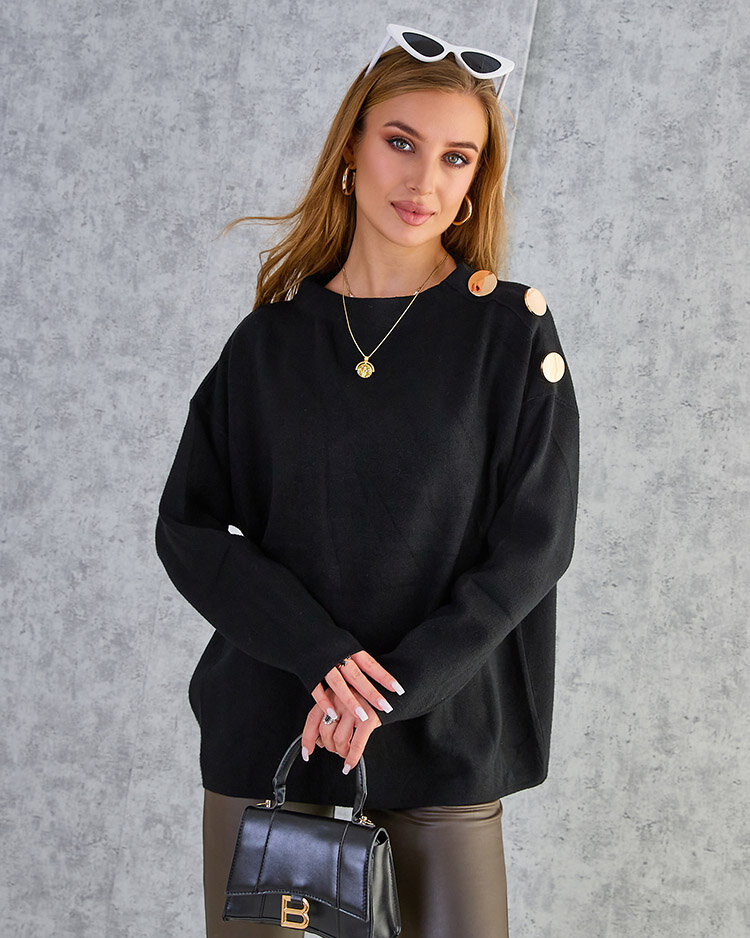 Royalfashion Vékony női pulóver válldíszítéssel