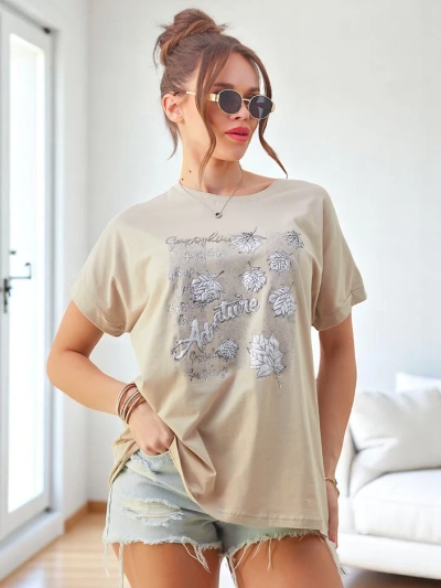 Royalfashion Női pamut póló levélmintával