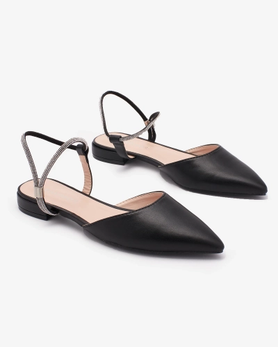 Royalfashion fekete női díszített csillogó talpú lapos sarkú szandál