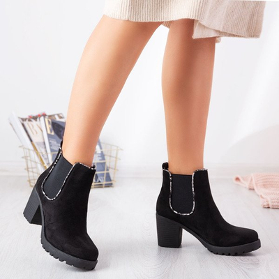 Czarne botki na wyższym słupku Travolte - Obuwie