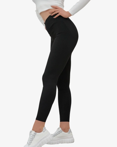 Női leggings széles elasztikus derékszíjjal, fekete színben- Ruházat