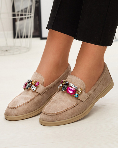 Eco velúr világosbarna női mokaszin díszes kristályokkal Nellens- Footwear