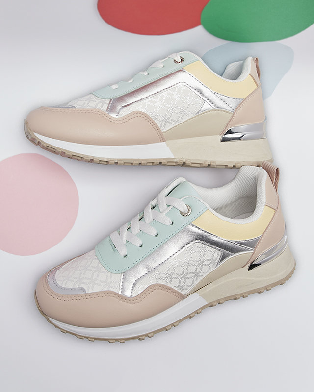 Női bézs és rózsaszín fűzős sportcipő Mnerio- Footwear