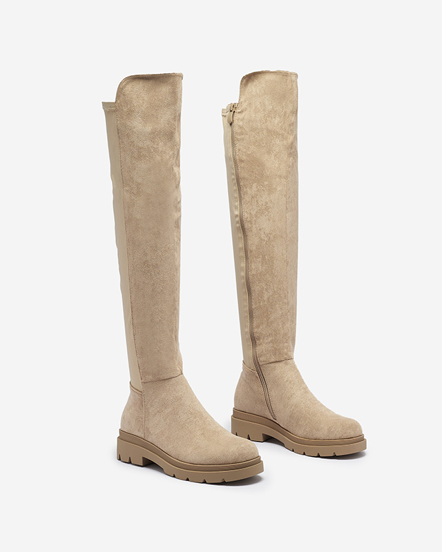 Világosbarna női öko-szarvasbőr térdig érő csizma Vexis - Lábbeli