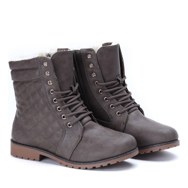 Brązowe workery z pikowanym wykończeniem Marlenne- Obuwie