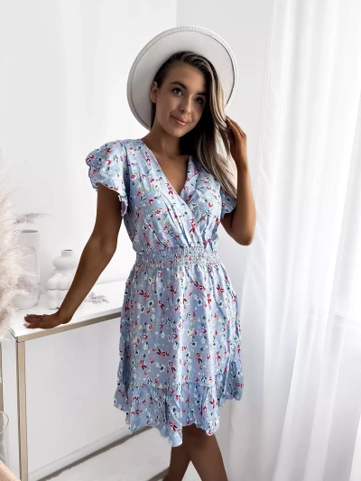 Royalfashion Kék női miniruha virágos motívummal