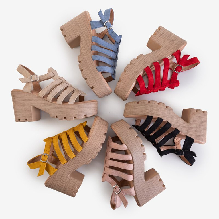 Tamianka mustár magas sarkú női szandál - Lábbeli