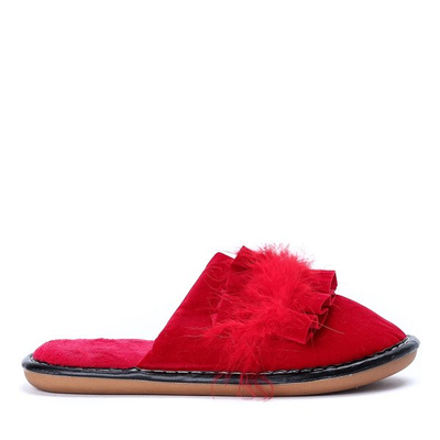 Czerwone kapcie z falbanką Lucille - Obuwie