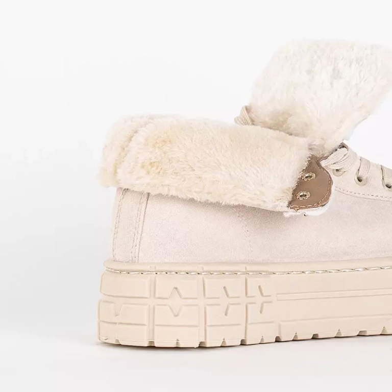 OUTLET Bézs színű női fűzős csizma a Tessi platformon - Lábbeli