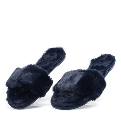 Granatowe klapki z futerkiem Brenta - Obuwie
