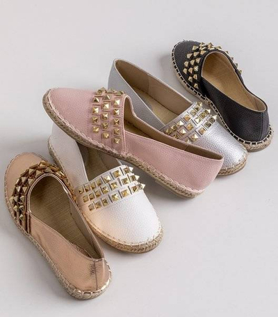 OUTLET Srebrne damskie espadryle z ćwiekami Anchu - Obuwie