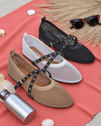 Royalfashion Arethusa Nero hálós balerinák lapos sarokkal