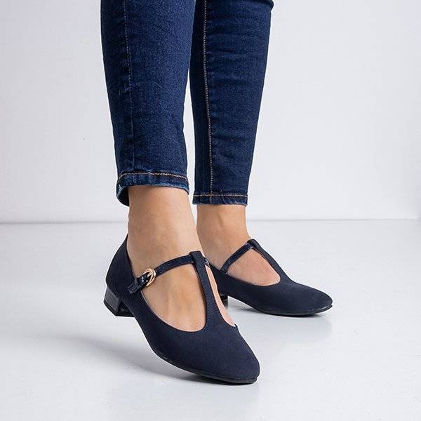 OUTLET Női sötétkék balerinák Virágok - Cipők