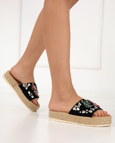 Fekete női papucs Stevoa kövekkel - Lábbeli