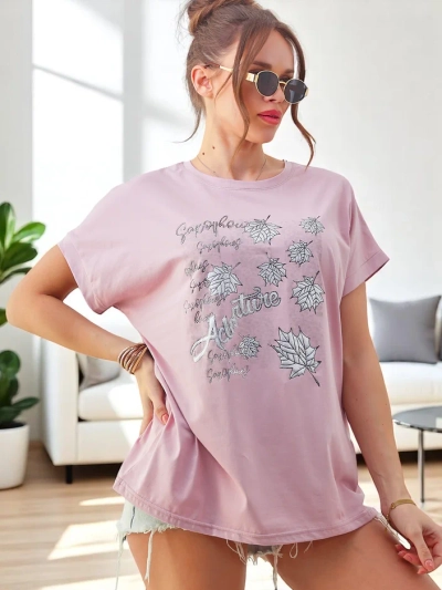 Royalfashion Női pamut póló levélmintával