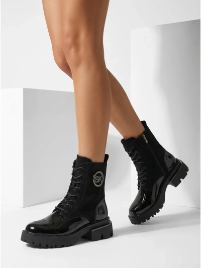 Női bokacsizma öko bőr és öko velúr Lalunes