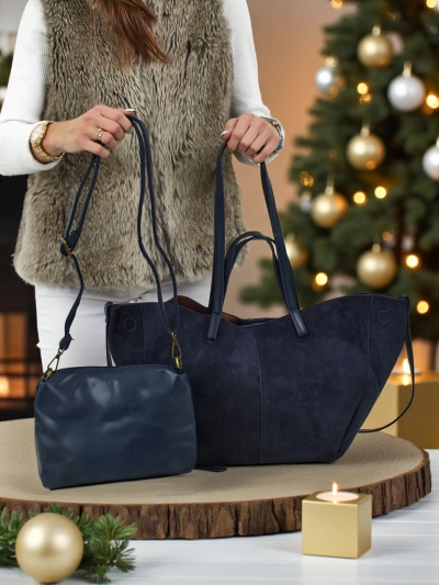 Női shopper táska öko velúr, kisebb öko bőr táskával szettben 2 az 1-ben Elinea