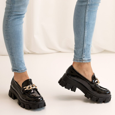 OUTLET Női fekete lakkozott cipzár lánccal Guinewra - Lábbeli