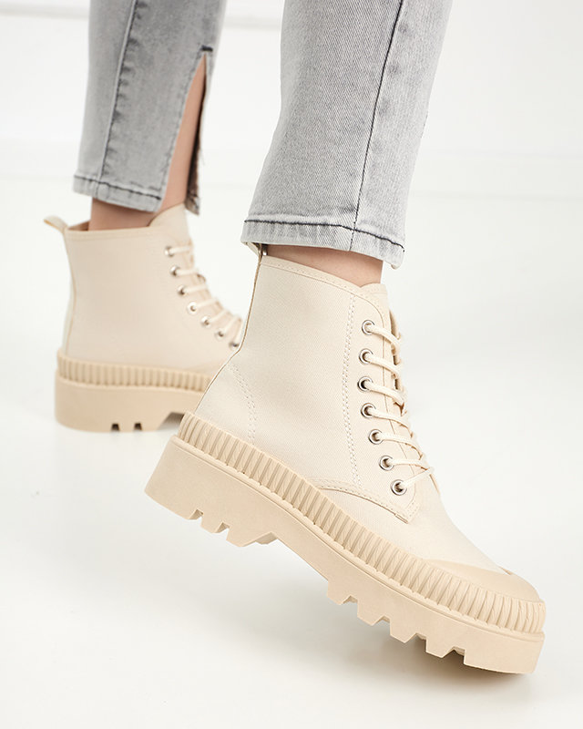 Krémszínű, lapos sarkú női csizma Roulle - Cipők