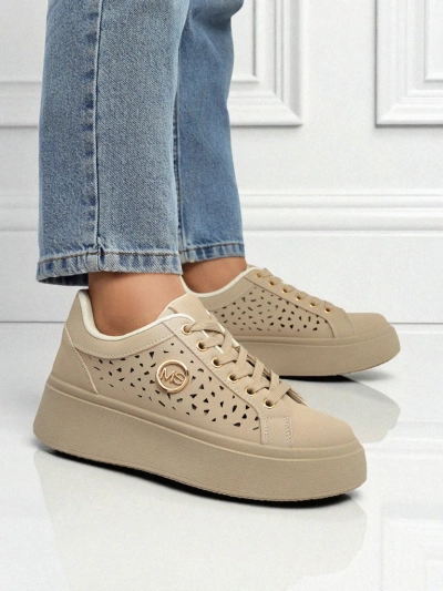 Cleo Ecru Platino – bézs platformos sneakers Royalfashion eco bőr