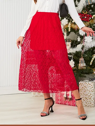Royalfashion Női midi szoknya csipkével