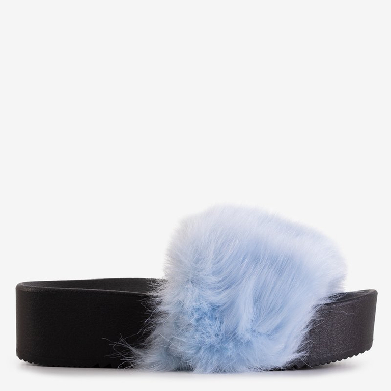 Női kék papucs, szőrme Lorina - Lábbeli