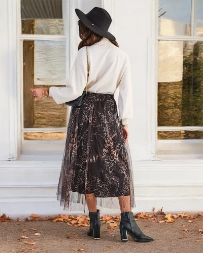 Royalfashion Női mintás midi szoknya tülllel
